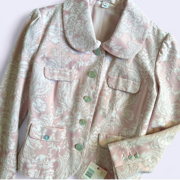 Intuitions Pink Jacquard Blazer NWT Mother of Pearl Buttons Womens Size 8 - Picture 2 of 10